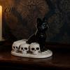 Collectible Resin Pet Sculpture Halloween Dog/Cat Skull Figurine, Gothic Animal Statue Skeleton Cat Dog Ornaments for Desk Fireplace, Spooky