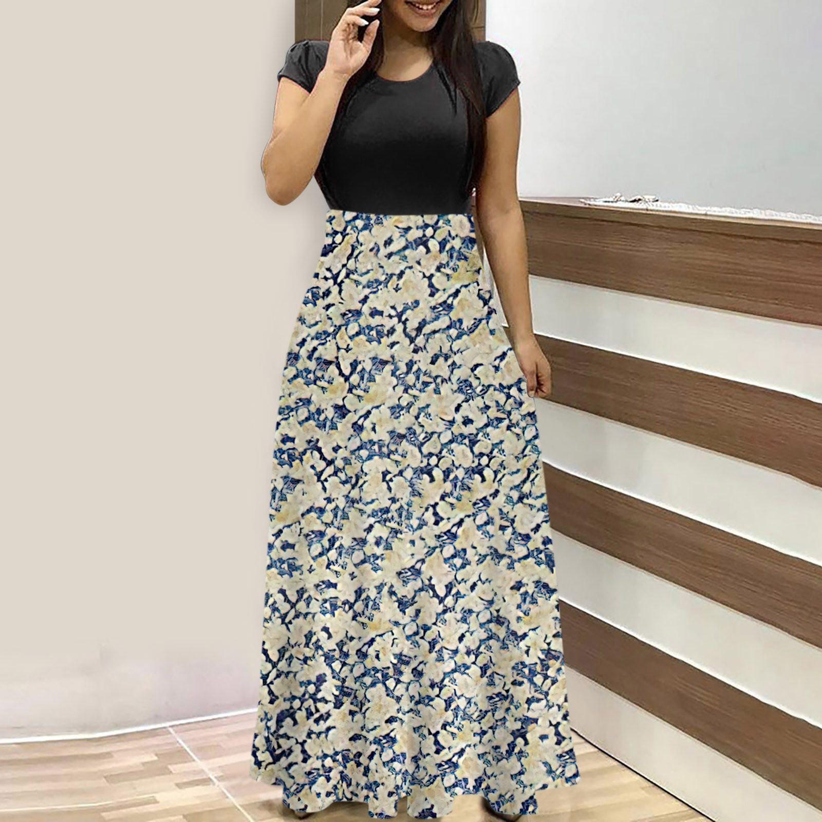 

Женская летняя модная повседневная винтажная макси-юбка с круглым вырезом и коротким рукавом с принтом L бежевый