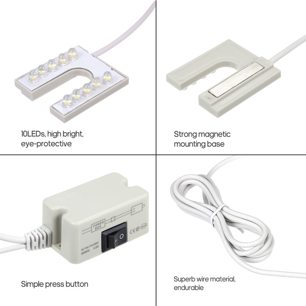 AC110-250V 2W 10LEDs U Forma Máquina de Costura Lâmpada de Luz Base Fixa para Trabalho Doméstico Deveres Domésticos
