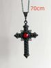 Collana Ciondolo Croce Grande Nera Cristalli Rossi Intarsio Stile Celtico Vittoriano per Uomini Donne Gotico Punk Gioielli per Festa di Halloween
