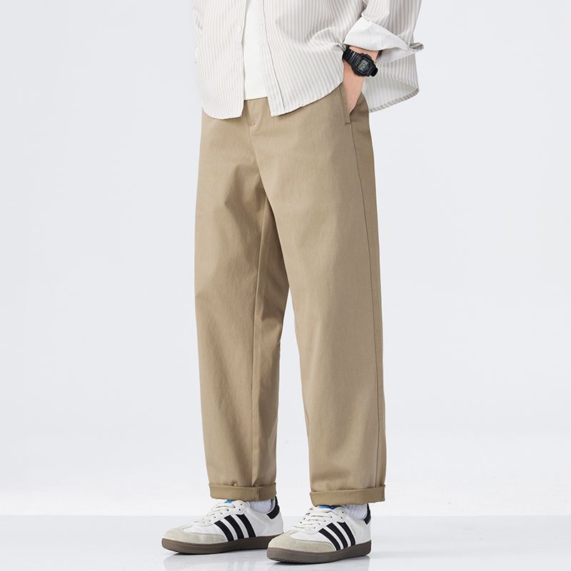 American solid color simple and versatile loose straight trousers men's autumn new light business casual pants