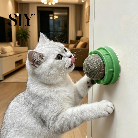 Indoor Cat Interactive Toy 2Pcs Catnip Lick Balls Rotating Ball Safe Healthy Kitten Licking Stimulation Chew with Adhesive for Wall or Floor