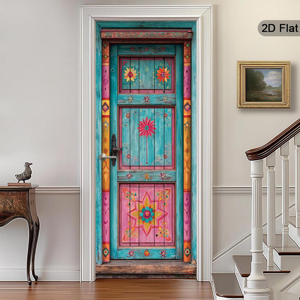 37Style Floral Door Stickers Removable Vinilos Para Puertas Adhesive Wallpaper Art Murals for Doors Bibliotheque Modern Home Decor