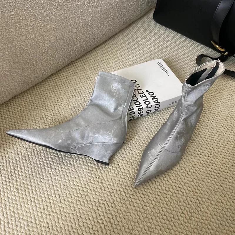 

Зимние женские эластичные современные сапоги модные короткие ботильоны с острым носком женские элегантные туфли на низком каблуке Botas Mujer 35