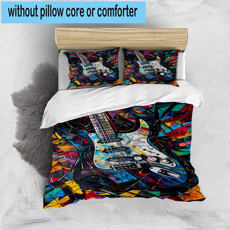 Guitar Notes Harmony 3pcs Bedding,Including 1pc Duvet Cover And 2pcs Pillowcases Perfect for Christmas,Ideal for Bedroom, Dormitory