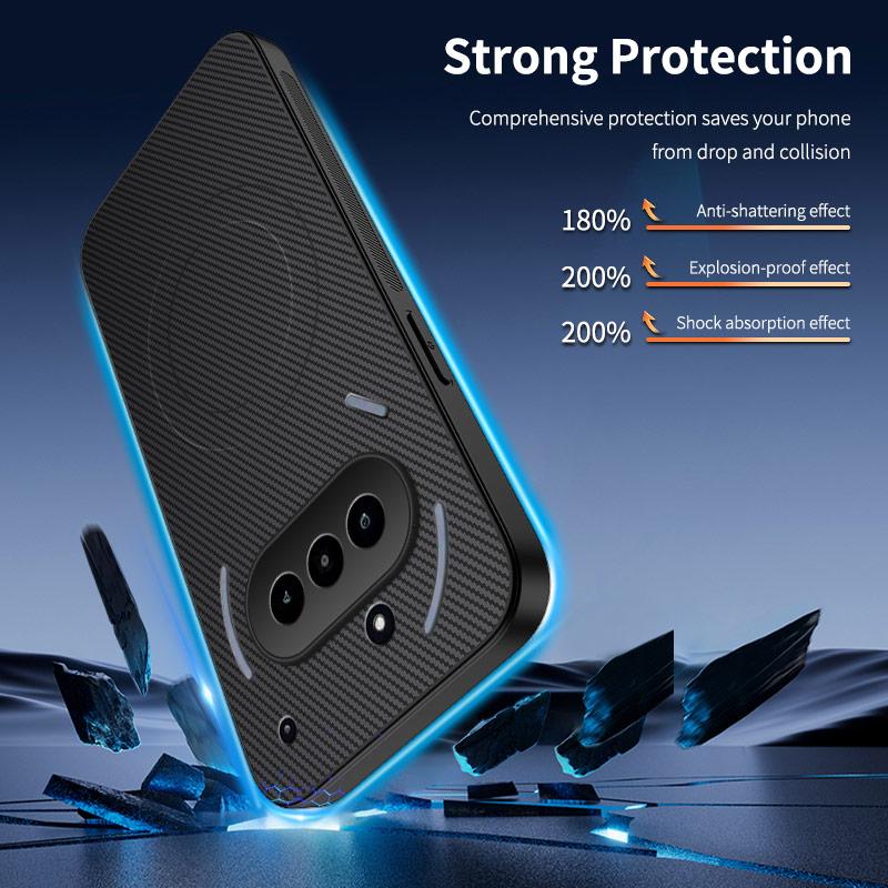 

For Nothing Phone (3a) Case Compatible with MagSafe WANLONFENG TQ Series Carbon Fiber Texture PC TPU Phone Cover Black