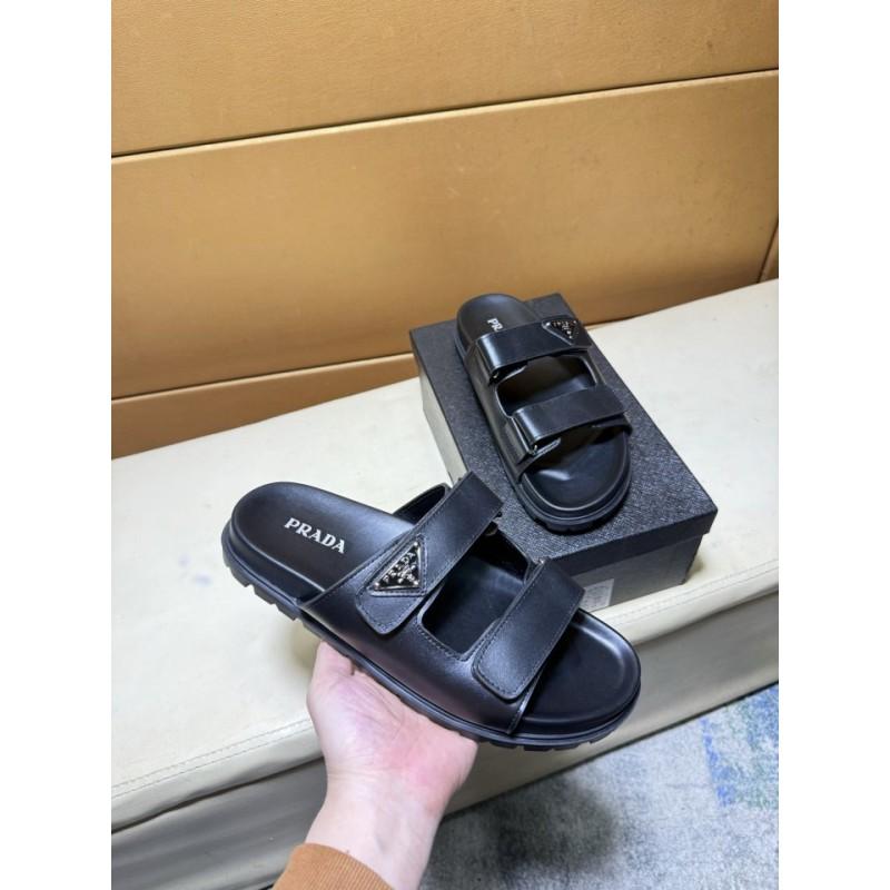 Premium Leather T-Strap Slide Sandals Men Women Beach Casual Footwear With Hook Loop