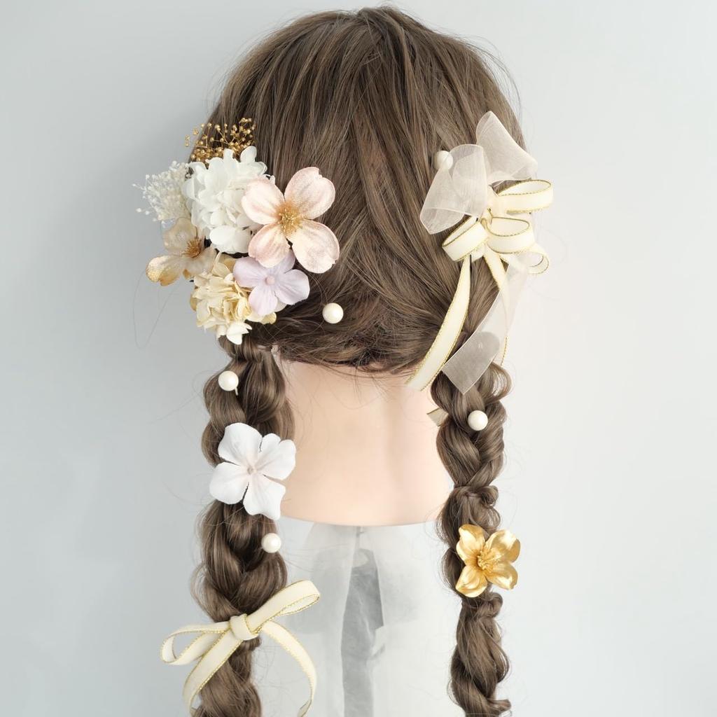 [Lomeri] Hair Accessory with Dried Flowers and Ribbons [3 Colors Available] for Yukata, Kimono, Traditional Japanese Clothing, Furisode,