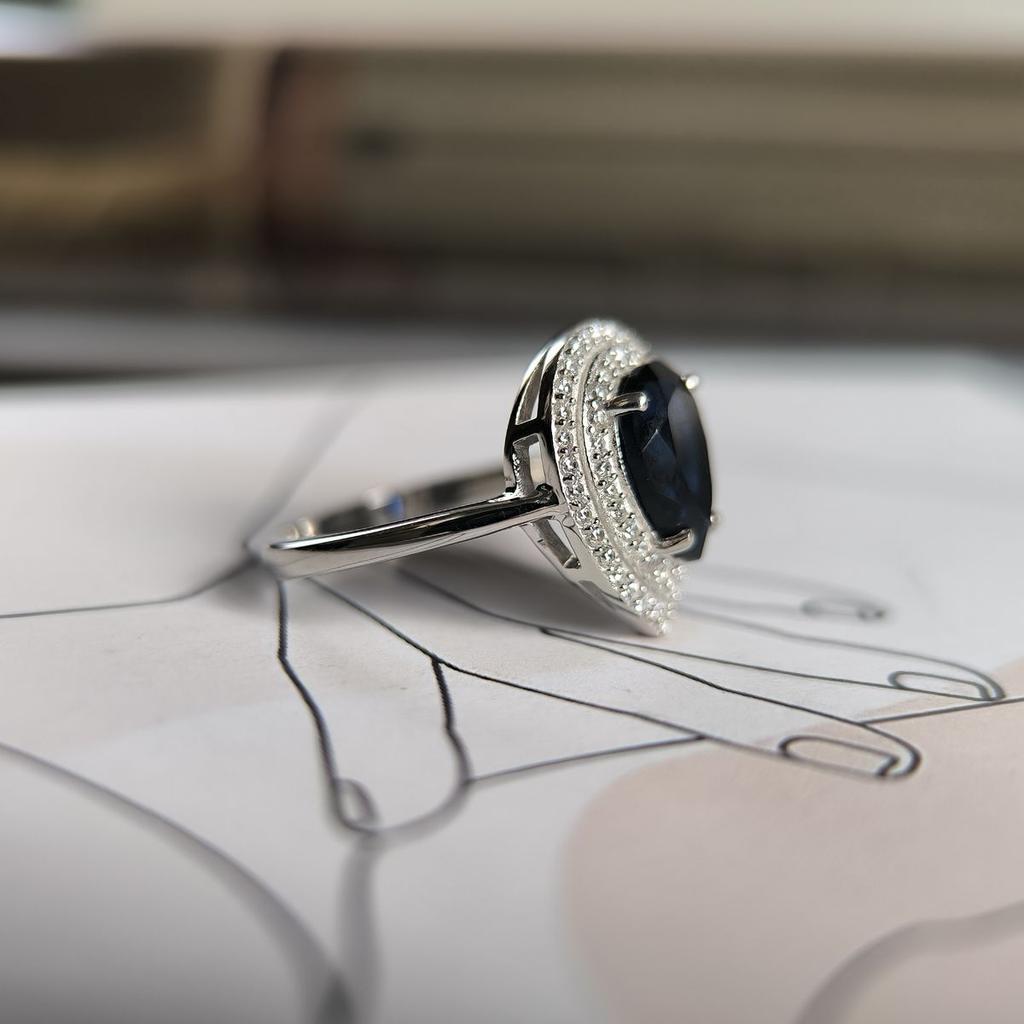 Silver Ring with Nano Sapphire 2.221ct, Cubic Zirconias, Item Weight 3.5 G (2194958)