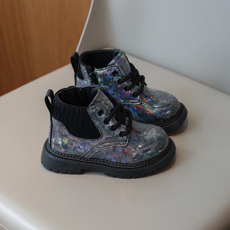 New autumn children's shoes, children's Martin boots, short boots for toddlers, waterproof, stylish shiny leather boots for boys and girls