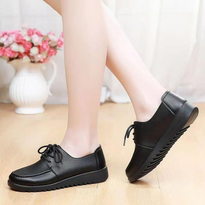 Fashion Shoes for Women Spring Autumn Soft Soled Loafers Black Leather Non-slip Casual Platform Comfortable Work Shoes Flat Sneakes