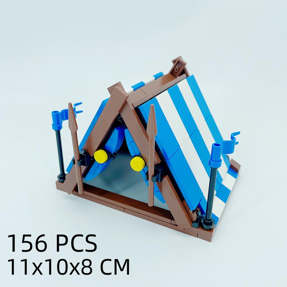 Small Particles Medieval Ancient Weapons War Military Tent Viewing Platform Showdown War Horse Building Block Scene