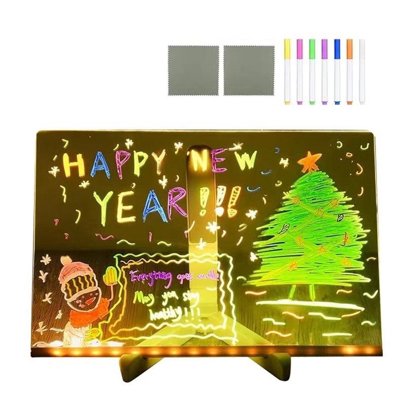2X Acrylic LED Luminous Draw Board LED Note Board For Kids Gift For Scratch Adjustable Erasable Letter Message Board