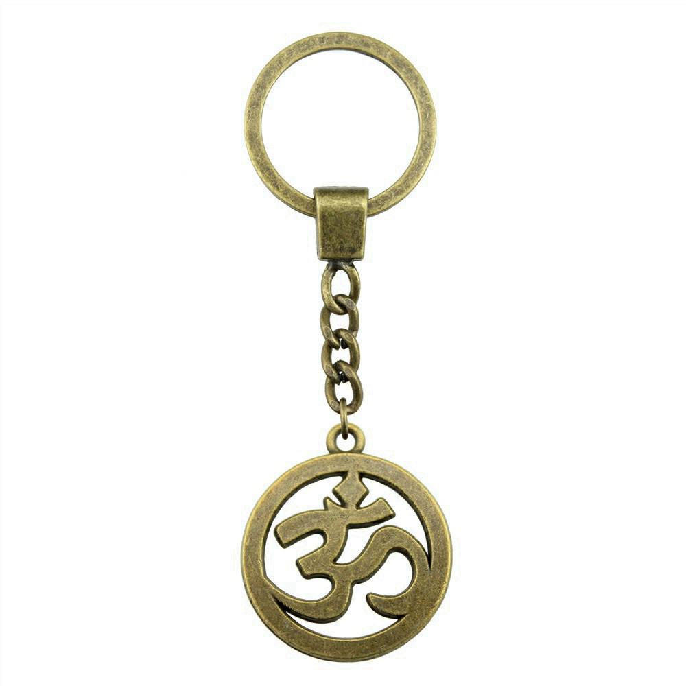 OM Symbol Letter Keychain Tags Yoga Themed Charm Key Holder 30mm Ring