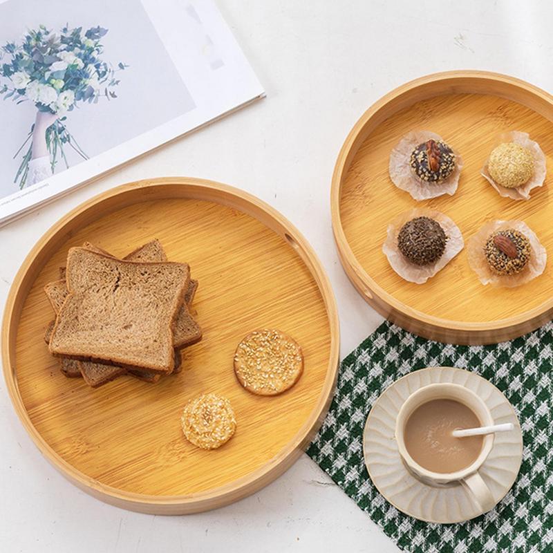 Wooden Round Serving Tray Decorative Serving Tray With Handles Drink Food Coffee Trays Multipurpose Serving Table Tray Round