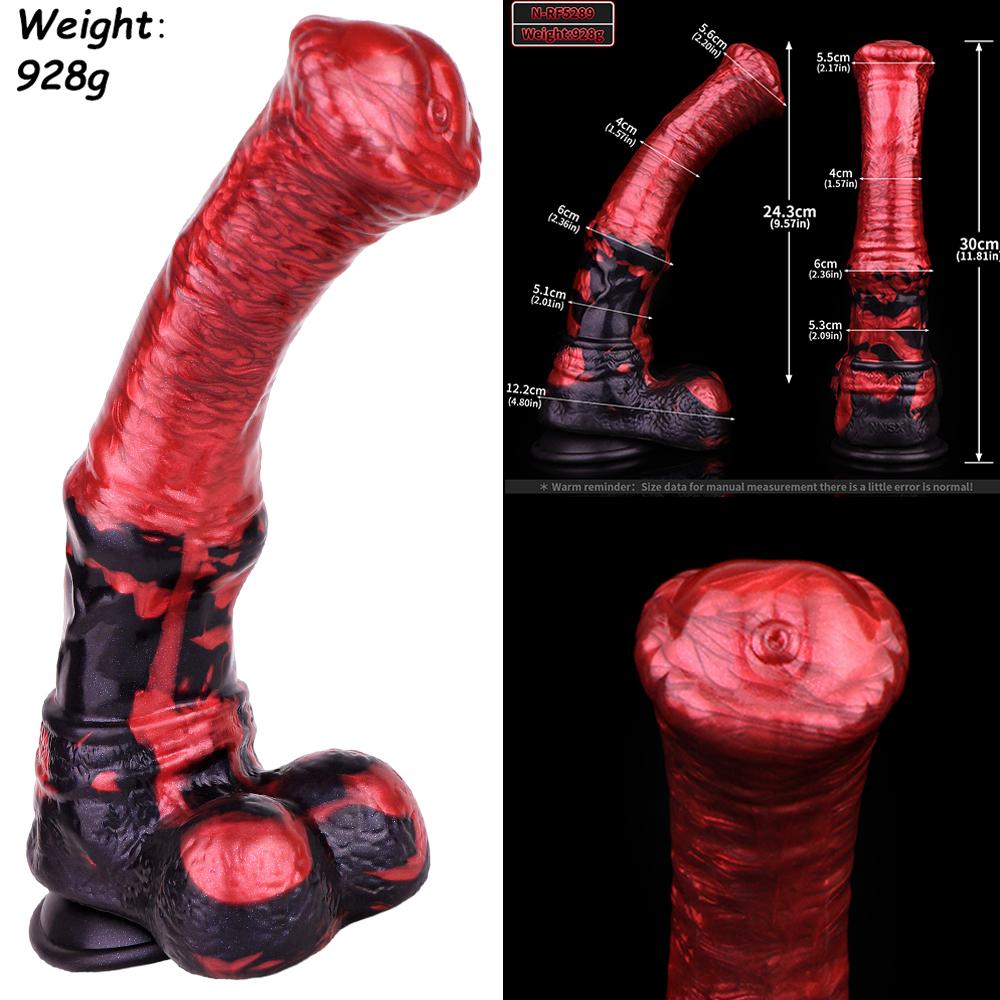 NSFU Animal Horse Dildo with Sucker Silicone Red&Black Fake Penis Long Anal Plug Orgasm Masturbator Sex Toys For Women Men