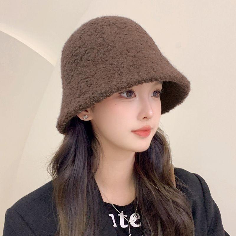 Hat Women's Winter New Bucket Hat Autumn and Winter Plain Face Small Bucket Hat Solid Color Warm Basin Hat Tide