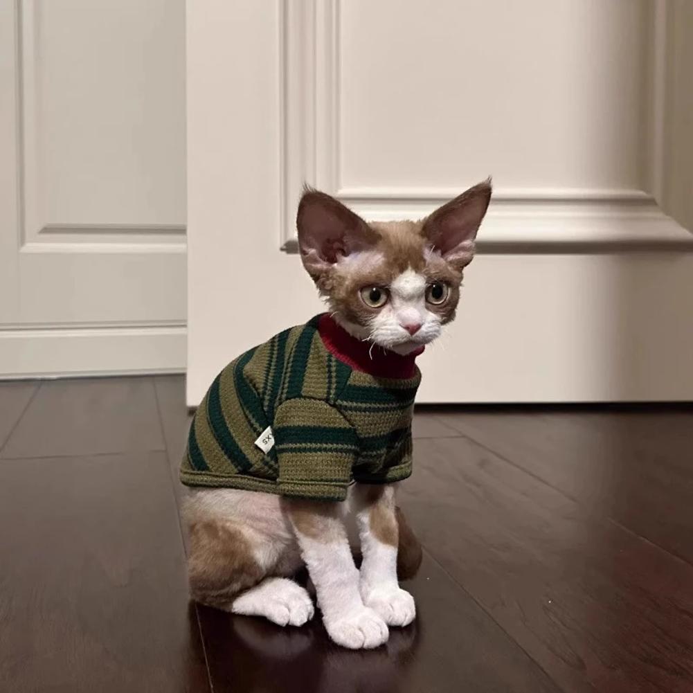Adorabile Gilet a Strisce Verdi per Cani Piccoli e Gatti Primavera Estate Cotone Traspirante Stile Casual Abbigliamento per Animali alla Moda