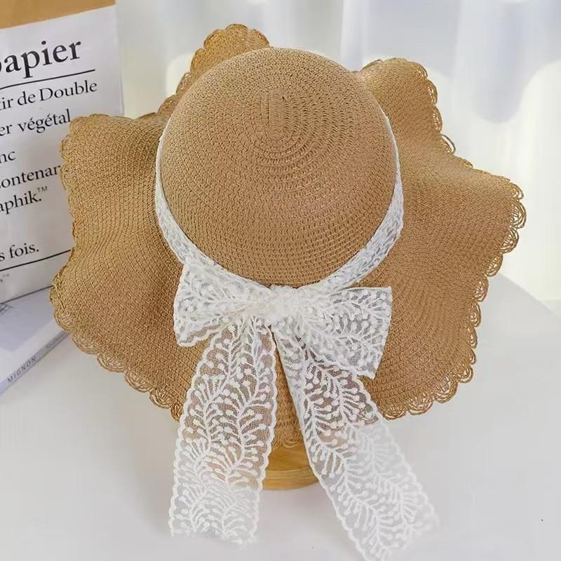 Summer new sun hat women's South Korea Dongdaemun weaving hollowed out after split fork sun protection hat fisherman hat children