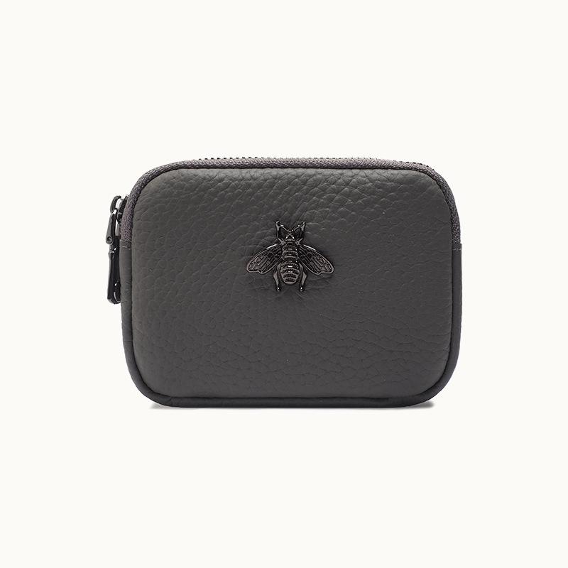 

Мини-кошелек и клатч из натуральной кожи с двойной молнией светло-серый