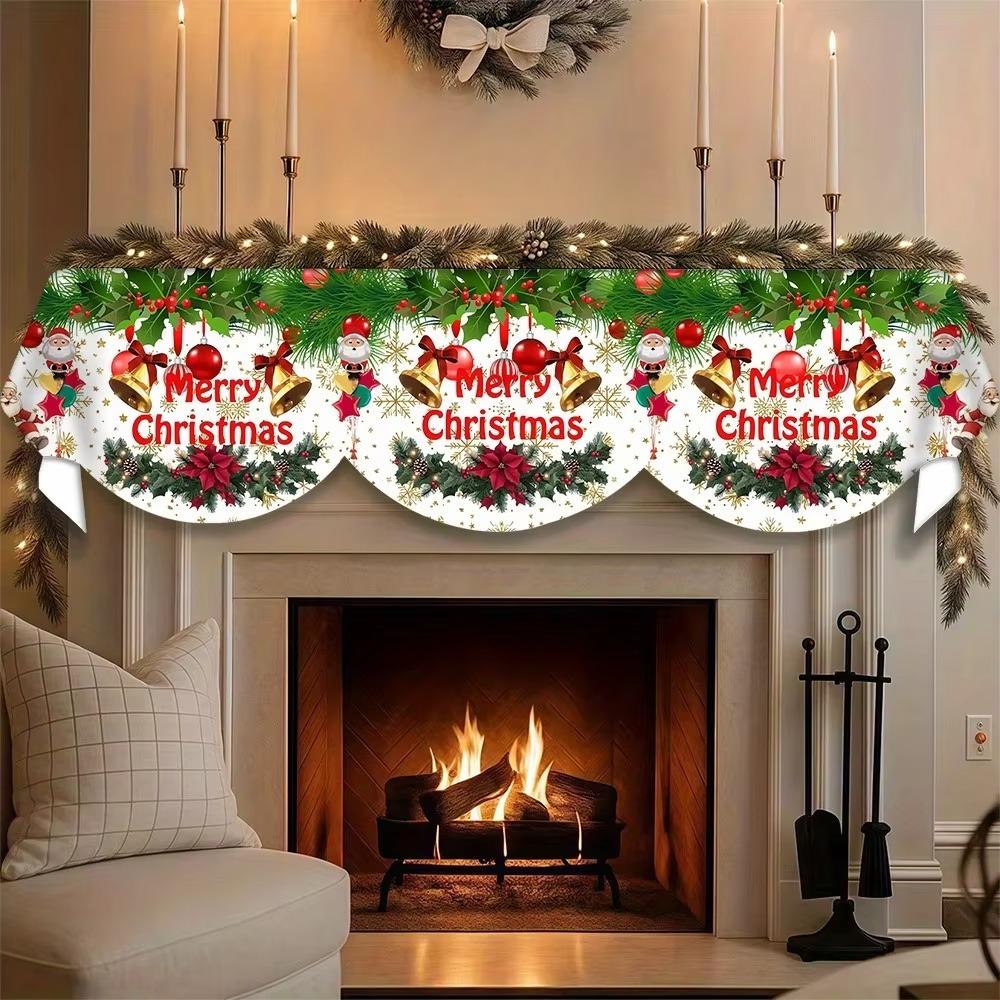 Non-slip Christmas Fireplace Scarf Snowman Santa Claus Pattern Xmas Fireplace Cover New Year