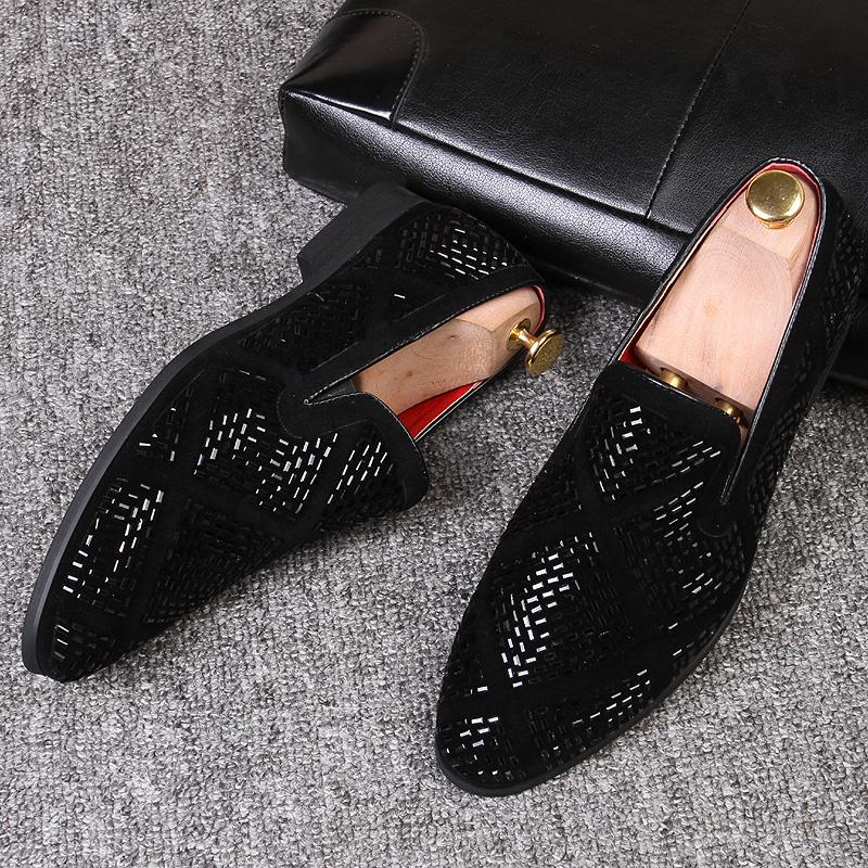 New European heavy industry set foot loafers Korean versi diamd-studded low top young men breathable pointed leather shoes