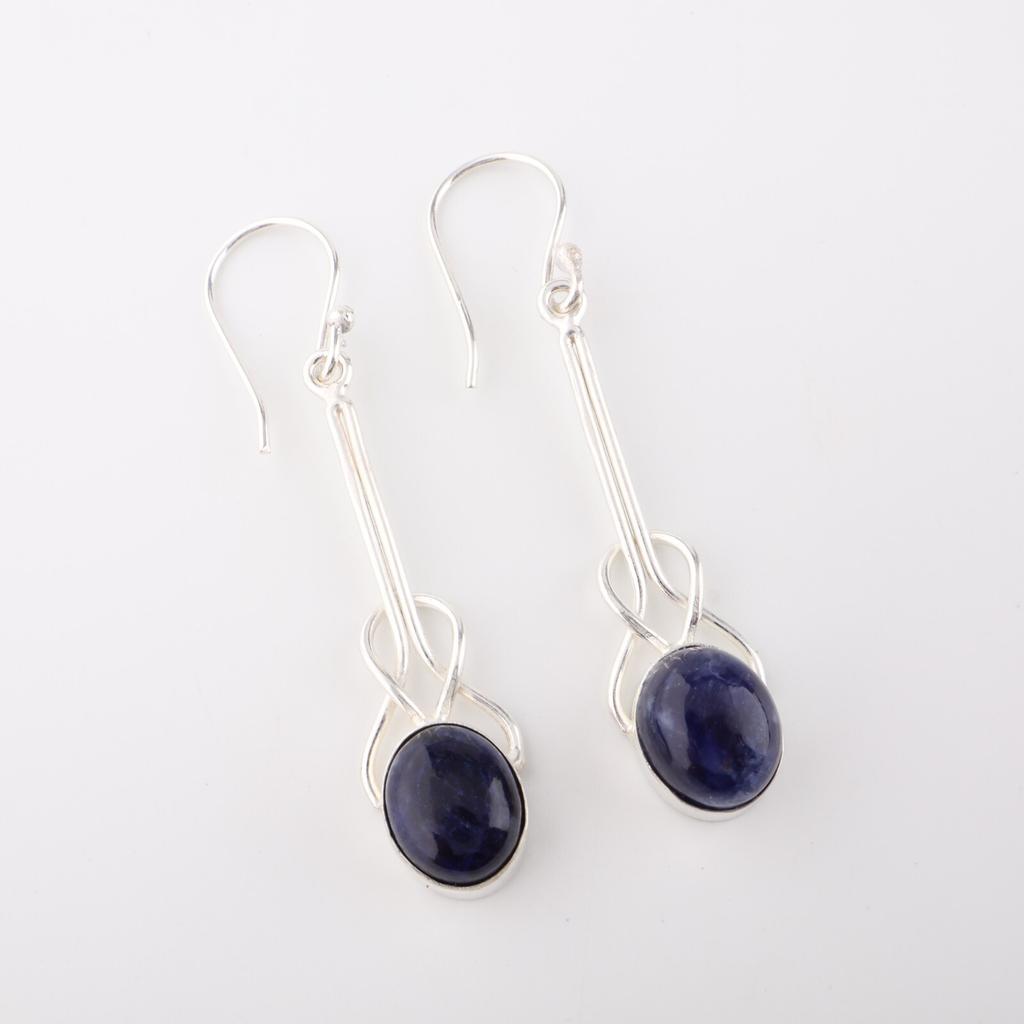 Sodalite Gemstone 925 Sterling Silver Jewelry Handmade Earrings 1.76" For Women EE-171-27