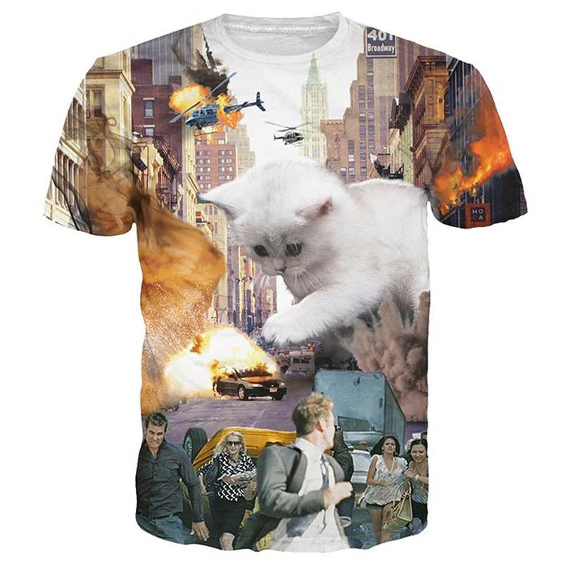 Summer Fashion 3D Printing Funny Cat T Shirt Men Women Animal Pattern Tees Casual Loose O-Neck Short Sleeve Tops Street T-Shirts