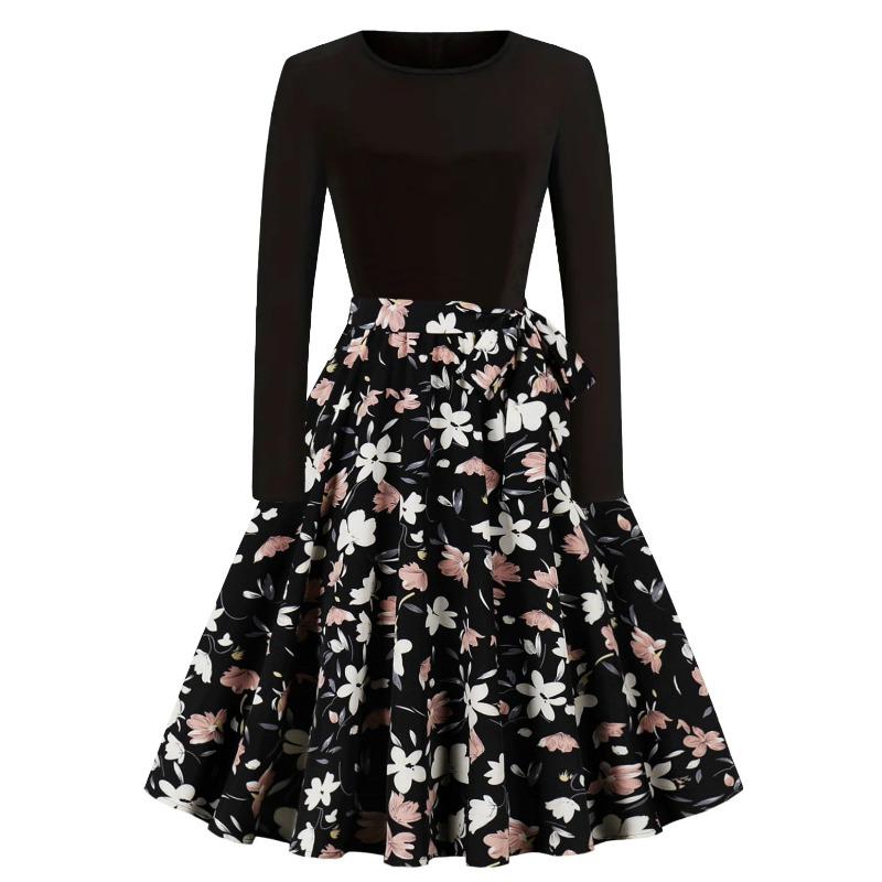 JPNTKY Fashion Spring Autumn Long Sleeve O-Neck Casual Dresses