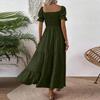 Women S Square Neck Puff Sleeve Maxi Dress Smocked Bodice Tiered Skirt with Pockets for Casual Wear