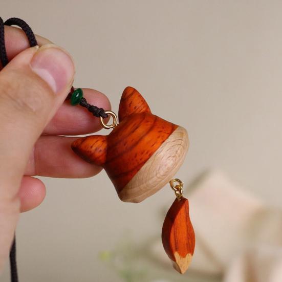 Hand-Carved Wooden Fox Pendant Keychain Cute Animal Design Phone Keys Bag Charm Eco-Friendly Gift Accessory