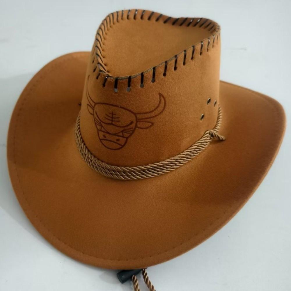 New Artificial Suede Western Cowboy Hat Tibetan Style Curved Brim Top Hat Soft Ethnic Jazz Fedora Hats Outdoor Riding