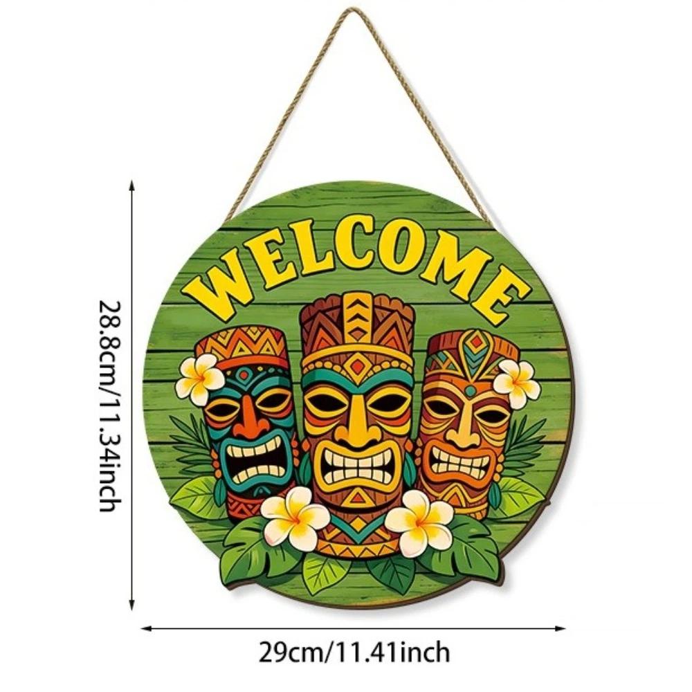 Rustic Summer Theme Hawaiian Tiki Mask Bar Sign Retro Round Bar Signage Handmade Decorative Tags Beach
