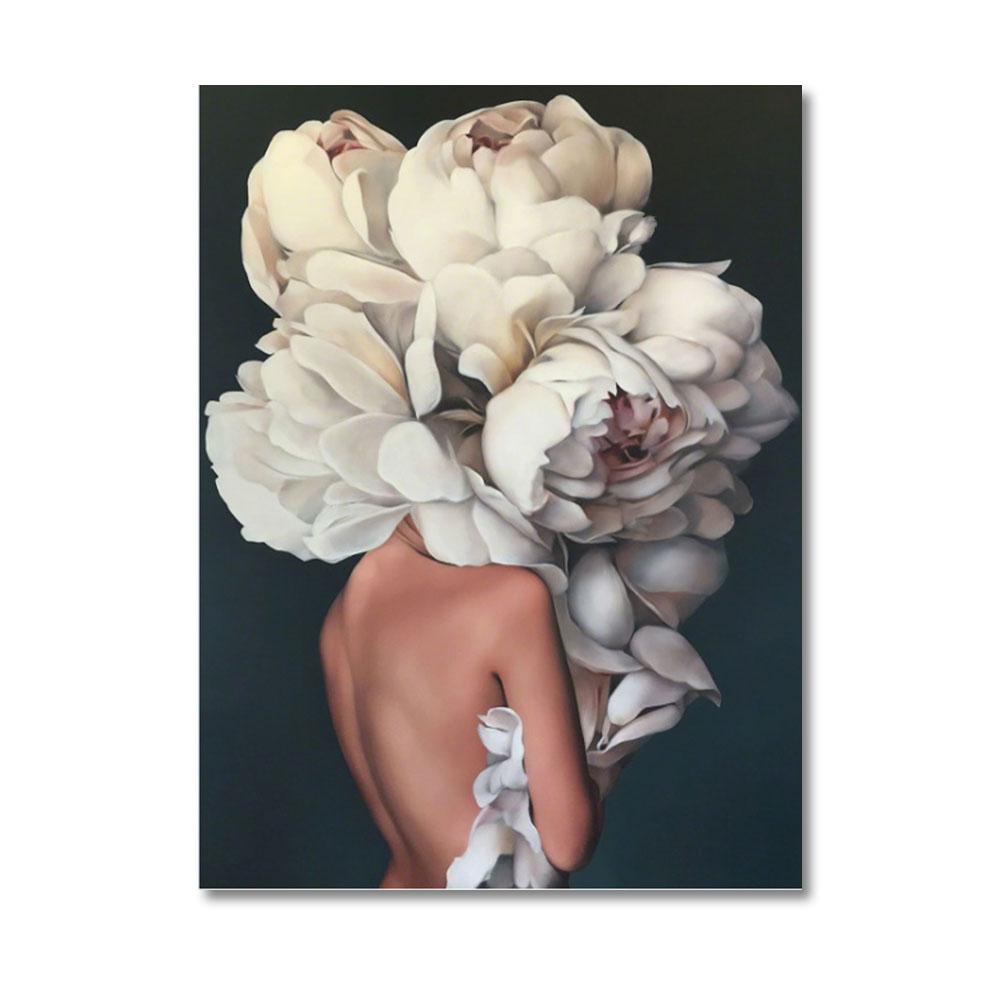 Nordic Home Decorative Poster Women with Rose Flowers Head Wall Art Canvas Painting Modern Interior Living Room Decor No Frame