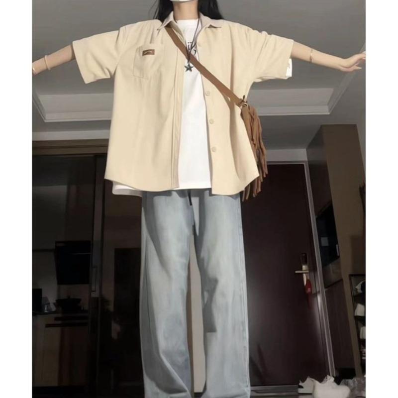 Women's Short Sleeved Shirts Japanese Sweet American Cardigan Blouses Summer Loose Casual Fashion Ladies Clothing