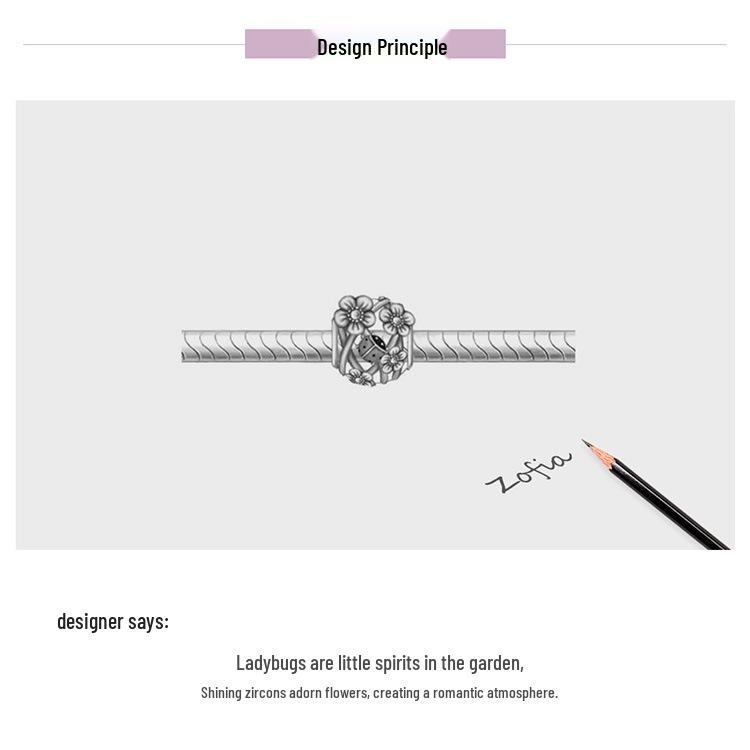 Trädgårdsfe S925 Sterling Silver Nyckelpiga Pärlor DIY Armband SCC1641