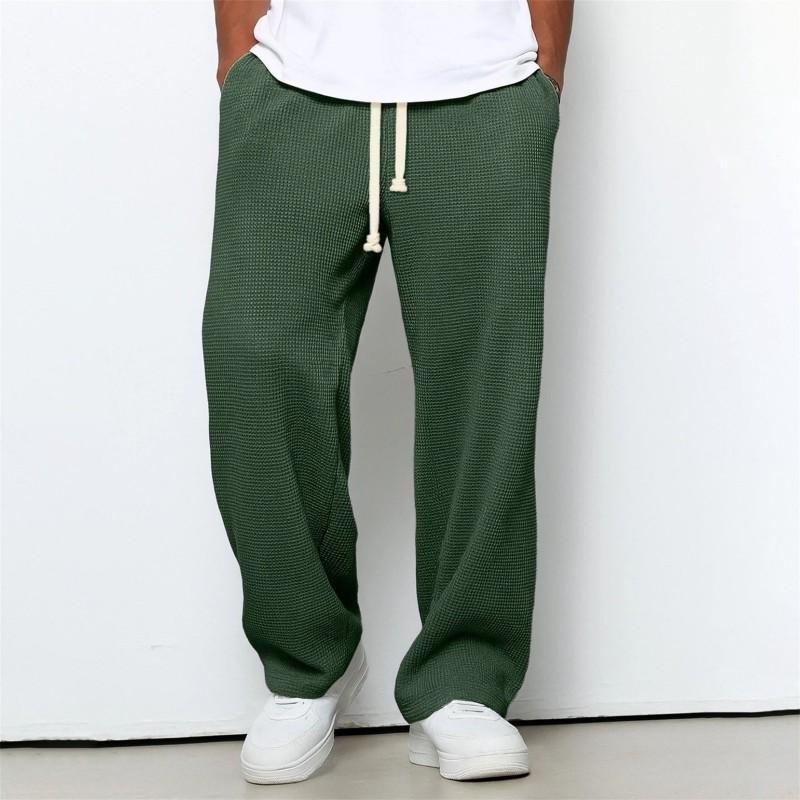 Mens Loose Waffle Knit Wide Leg Jogger Pants Casual Stretch Trousers Daily Wear
