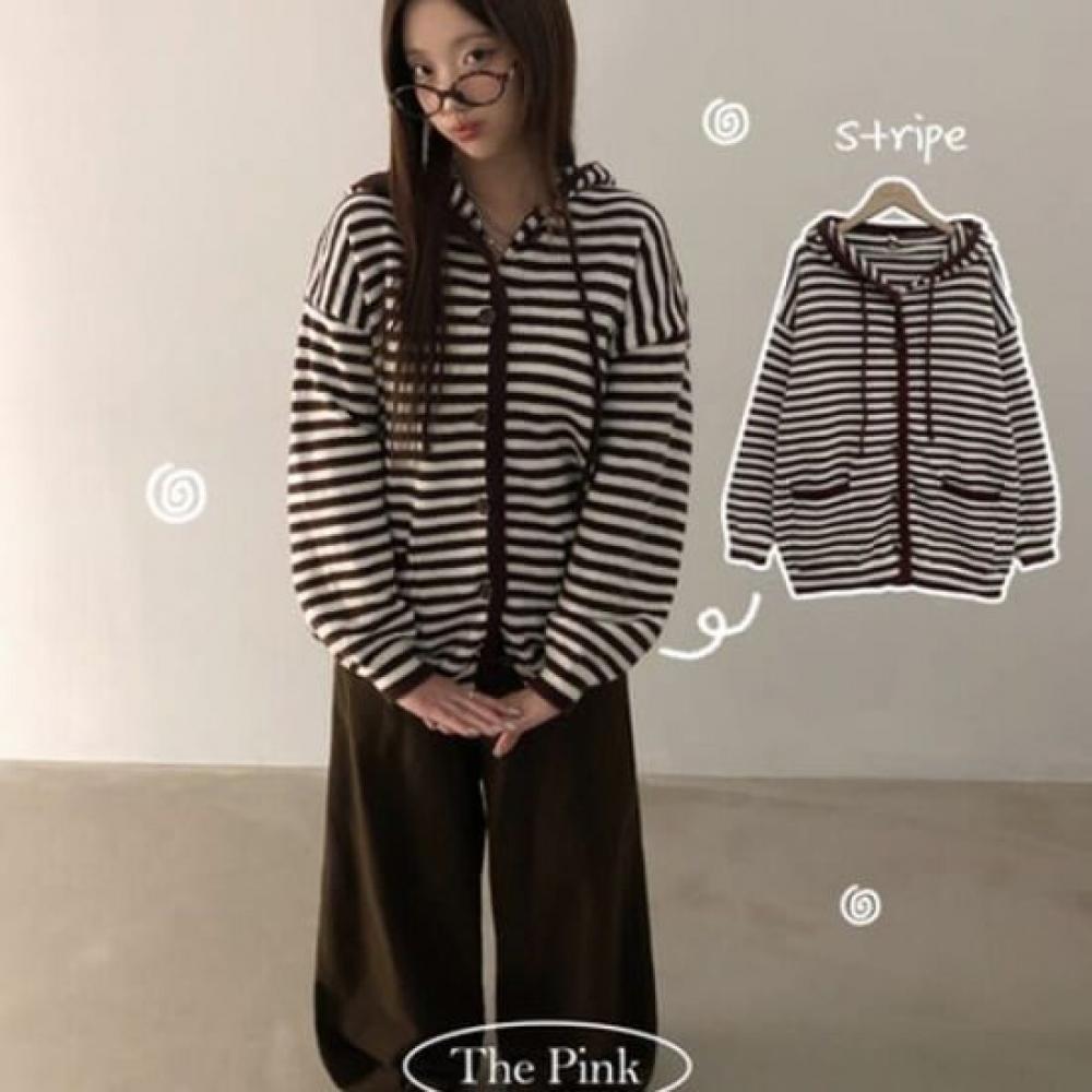The Pink Women S Mondi Stripe Hoodie Knit Cardigan
