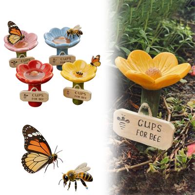 4 PCS Bee Watering Station Flower-Shaped Butterfly Feeder Colorful Butterfly Bee Bath Bowl for Outdoor Garden