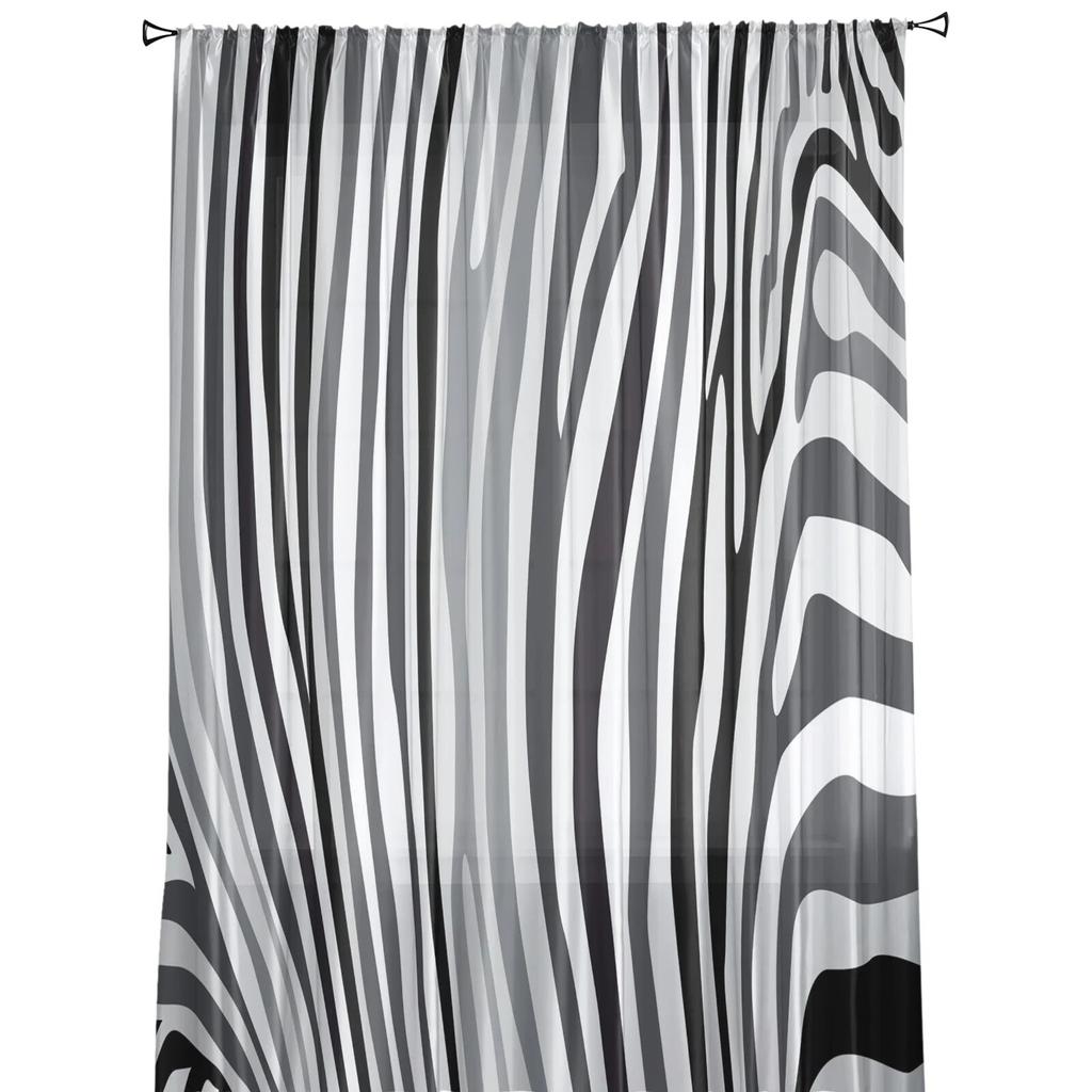 Perdele din voal cu dungi albe și negre din zebră pentru tratarea ferestrelor din camera de zi Perdele transparente pentru dormitor draperii de bucătărie