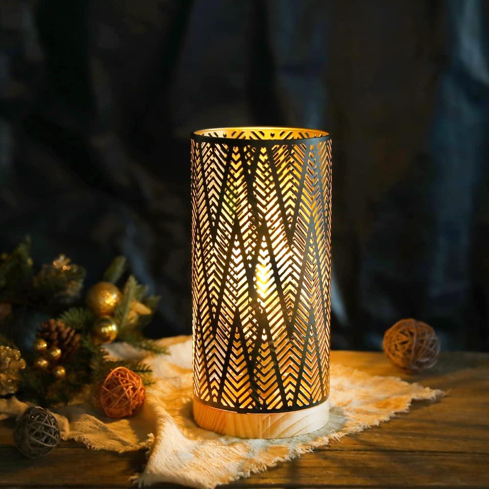 JHY DESIGN Battery-operated LED Table Lamp, 19cm Tall, Stylish Indirect Lighting, Decorative Lamp, Retro Style, Wooden Base, Suitable for Bedrooms, Ja