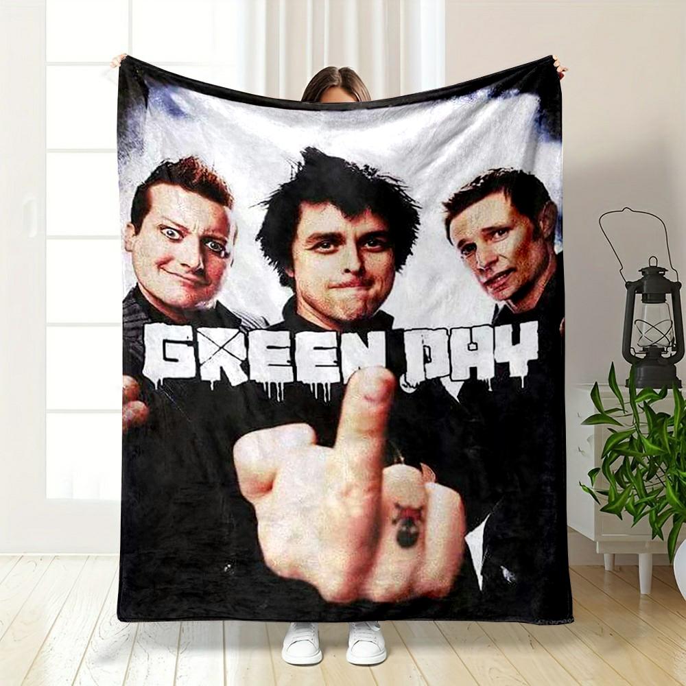Green Day Punkrock-Band bedruckte Flanell-Decke, hält warm, perfekt für Schlafzimmer, Wohnzimmer, Heimdekoration, Geschenke