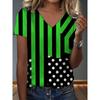 Womens V-Neck Loose Fit Short Sleeve T-Shirt With Colorful Geometric Starry Print Casual Top