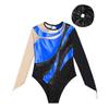 Kids Girls Dance Clothing Long Sleeve Keyhole Back Leotard Jumpsuit with Hair Band for Gymnastic Figure Ice Skating