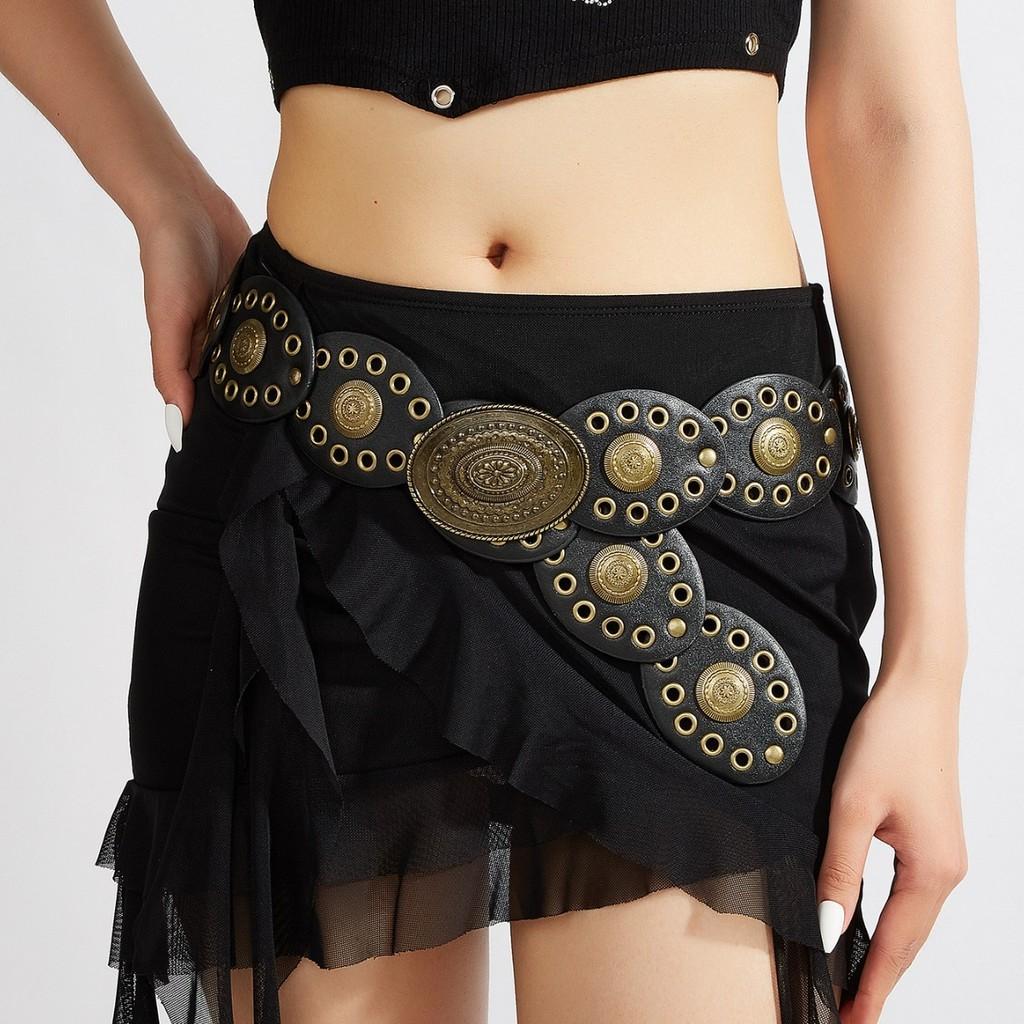 Fashion Tribal Girl Heart Patchwork Metal Belt With Double Ring Buckle For Casual Outdoor Wear