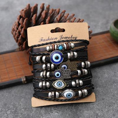 Set di Braccialetti Personalizzati Unisex Transfrontalieri: Lega Regolabile, Cordino Cerato Intrecciato, Braccialetti in Pelle con Design a Occhio