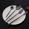 24Pcs Black Western Dinnerware Set Stainless Steel Cutlery Set Fork Steak Knife Spoon Tableware Set Flatware Silverware Set
