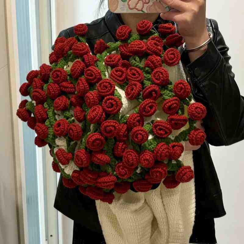Hand-knitted Rose Bouquet Flower Blanket for Office Naps
