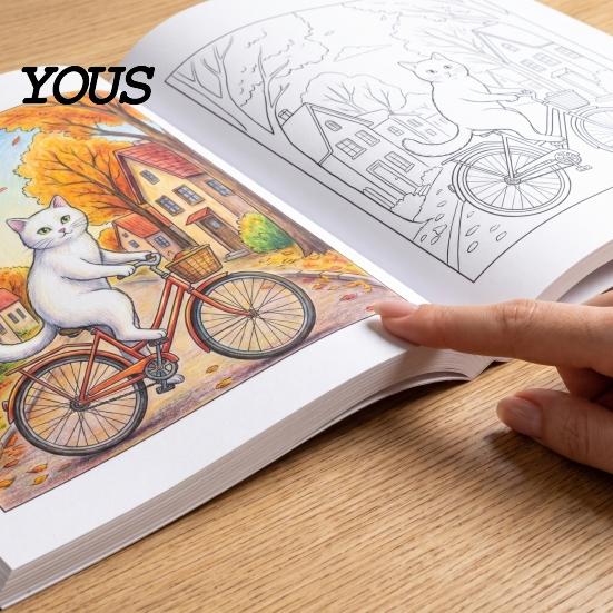 Drawing Pads for Colored Pencils Cozy Village Coloring Book, Thickened Cotton Pulp Paper, Stress Healing Cartoon Illustrations Relief Portable