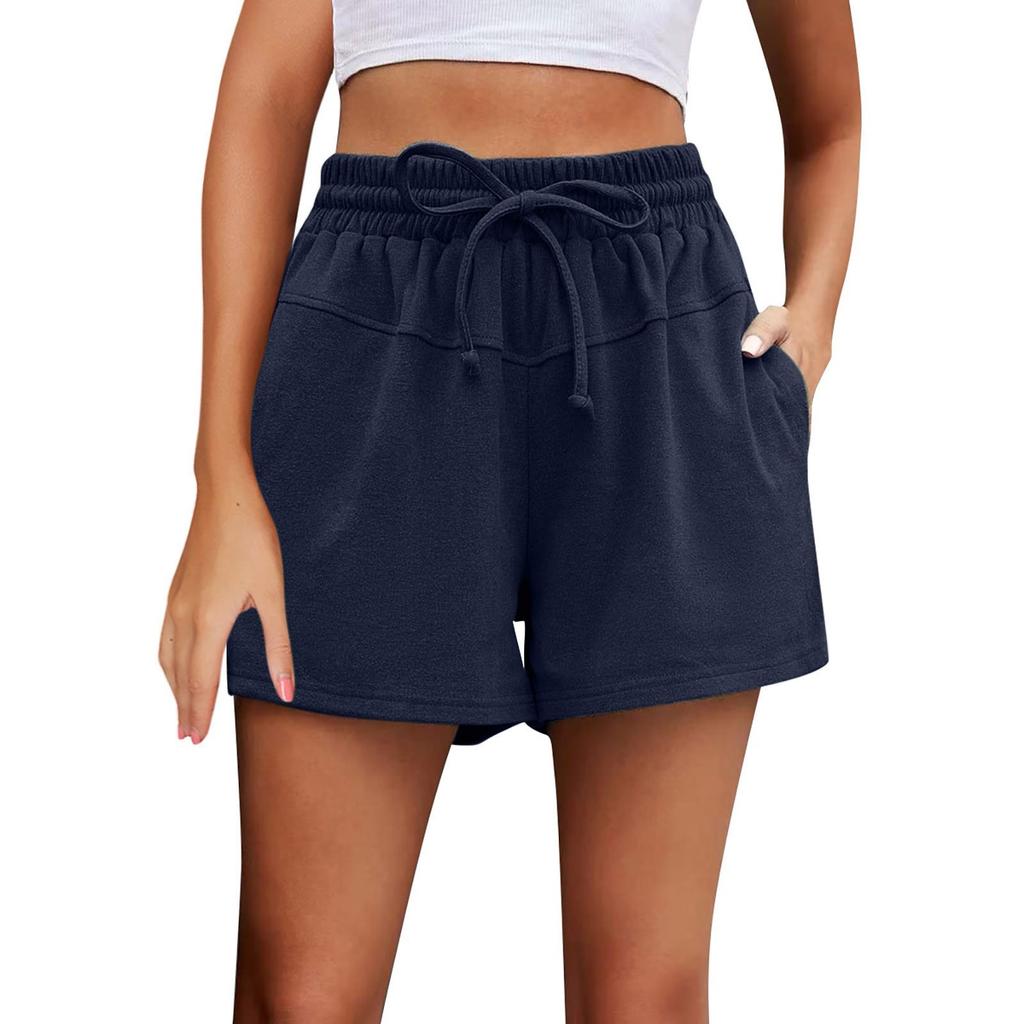 Short de sport pour femmes, taille élastique, couleur unie, poches décontractées, taille haute, Slim Fit